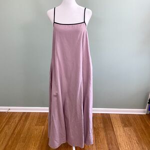 Shy Velvet Linen Maxi Dress Long Sleeveless Pockets Womens Medium Purple